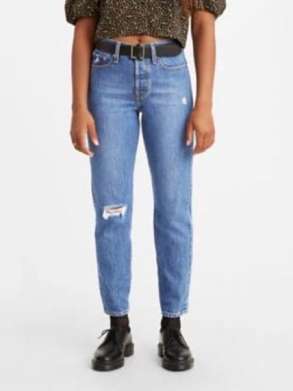 Levi's Blue Wedgie Distressed Ankle Crop Jeans